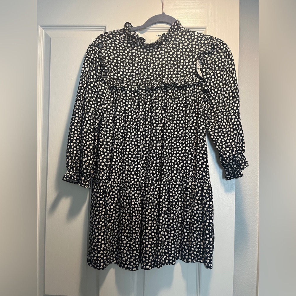 ZARA GIRLS Ruffled Black and White Flower Dress